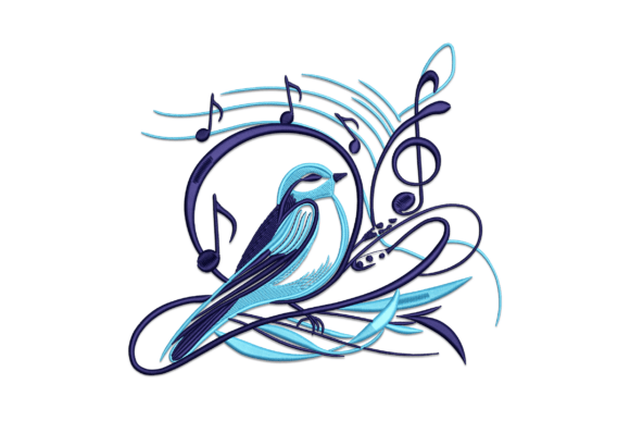 Bird with Musical Notes: A Versatile Embroidery Design for Branding