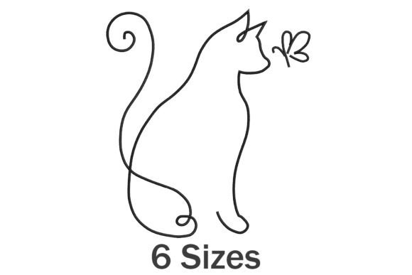 Cat with Butterfly Outline: A Trendy Embroidery Design for Handmade Creations