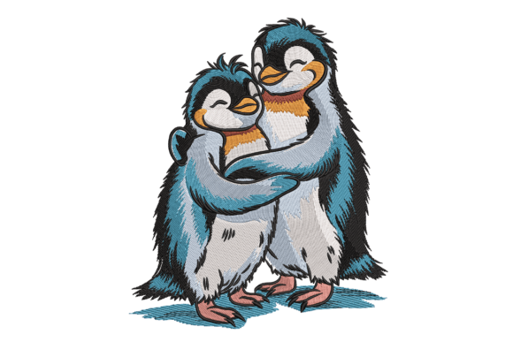 Cute Hugging Penguins for Seasonal Embroidery Projects