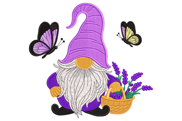 Lavender Garden Gnome: A Charming Embroidery Design for Spring Projects